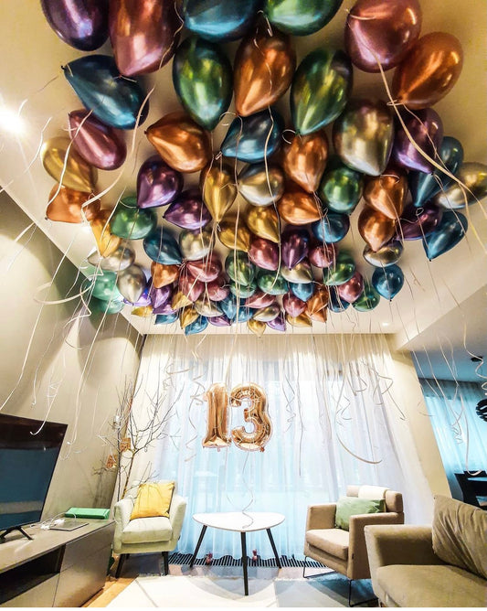 50 Helium Chrome Balloons + 2 Numbers