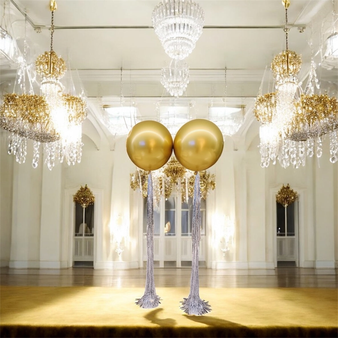 Jumbo Balloon with Tinsel Tail – Elegant Event & Wedding Decorations