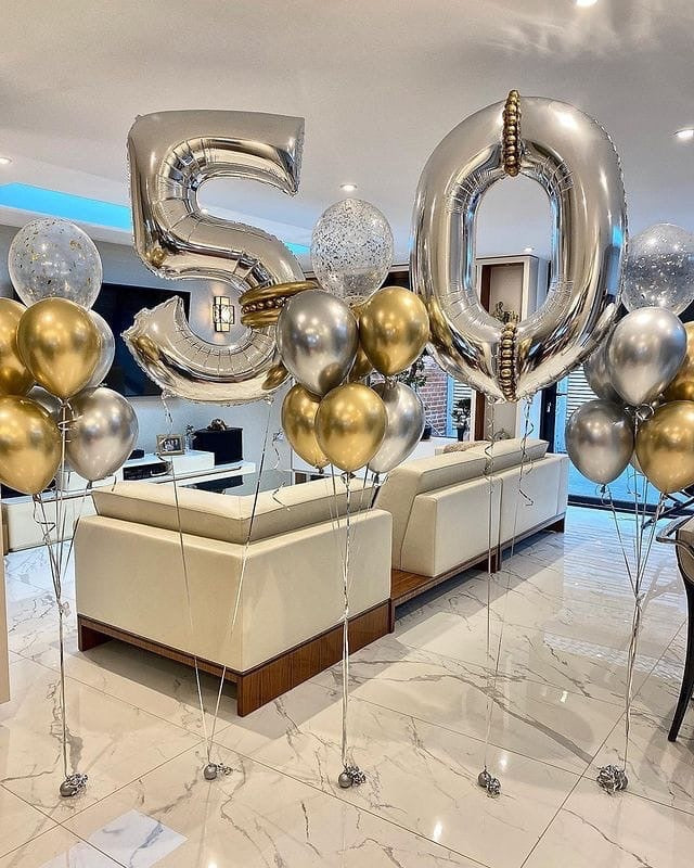 Silver And Gold Birthday Balloons+ Two Numbers