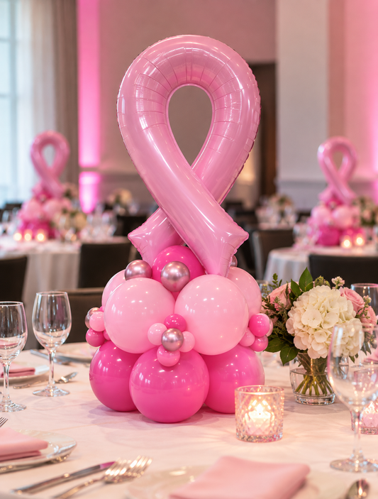 Pink Ribbon Balloon Centerpiece | Breast Cancer Awareness