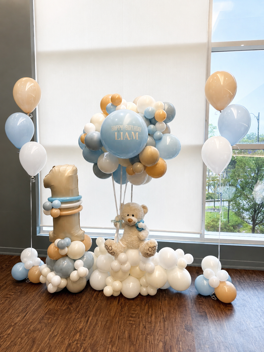 1st Birthday Balloon Decor – Custom Teddy Bear on a Cloud