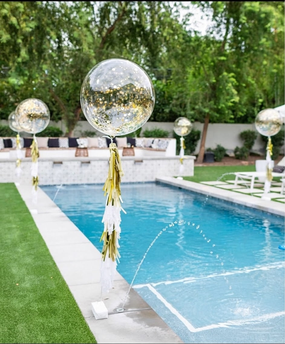 Pool Balloon Décor – Giant Clear Confetti Balloons | Toronto & GTA