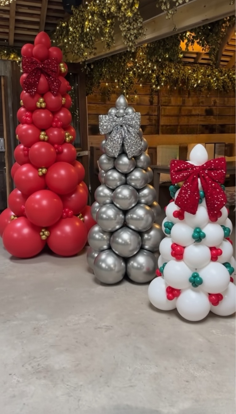 Balloon Decor – Christmas Trees Floor Display, Elegant Holiday Event