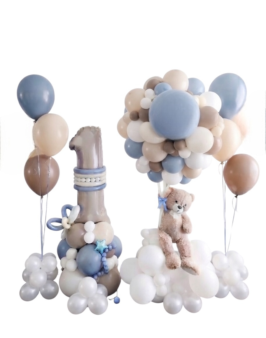 1st Birthday Balloon Decor – Custom Teddy Bear on a Cloud